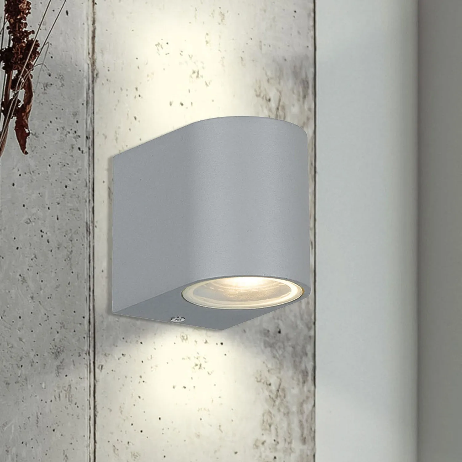 Eos Exterior Wall Light Aluminium in Black or Silver (H81mm)