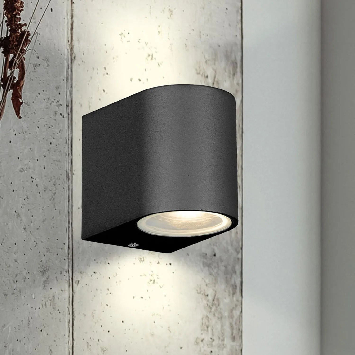 Eos Exterior Wall Light Aluminium in Black or Silver (H81mm)