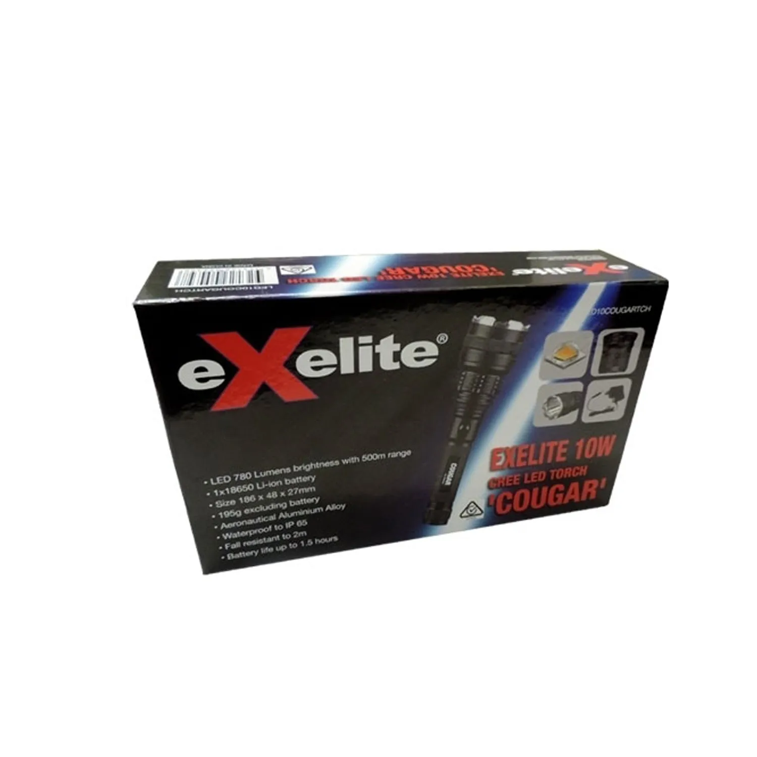 Exelite Cree LED Torch 10W IP65 780lm Waterproof BLK CLA Lighting - PL-LED10COUGARTCH