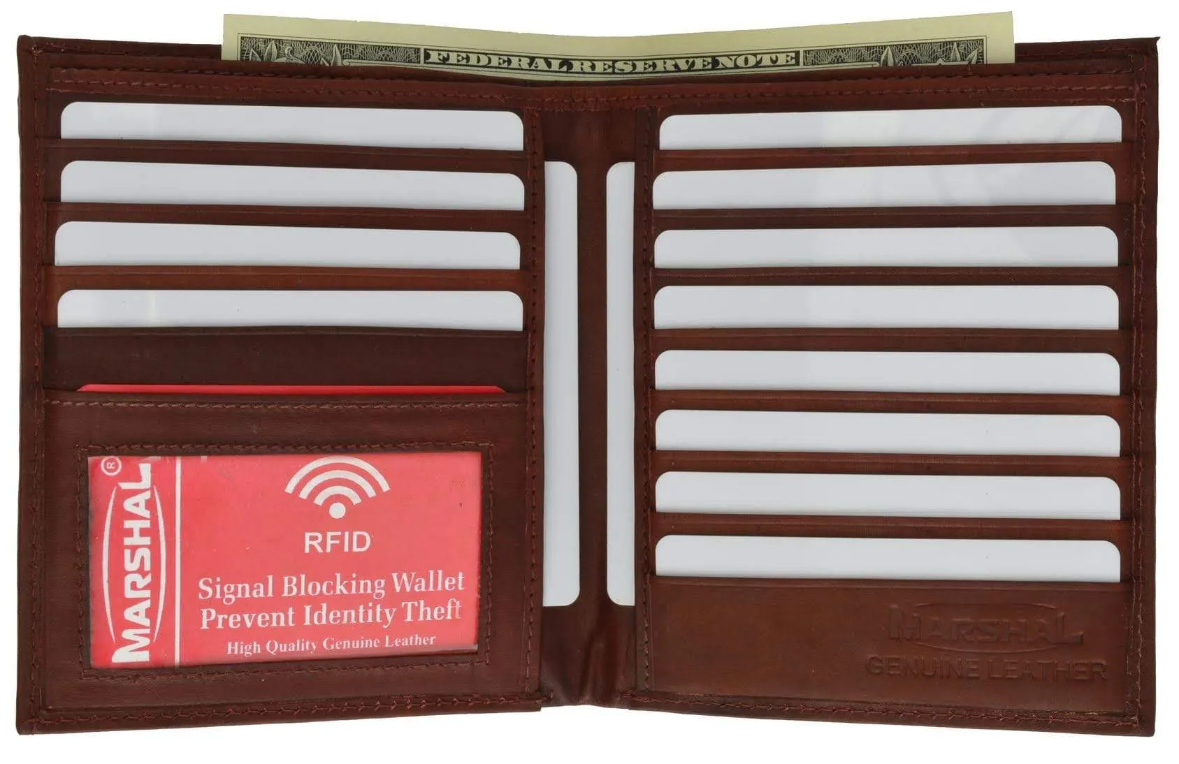 Extra Capicity RFID Blocking Bifold Hipster Credit Card Wallet Premium Leather RFID 2502 (C)