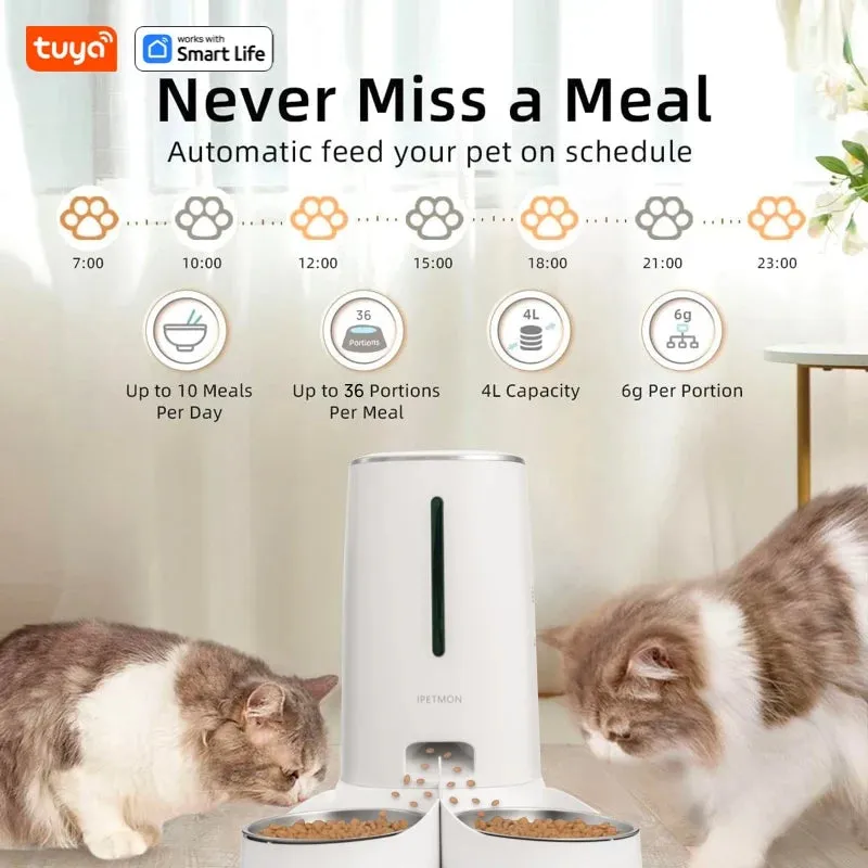 Feed Your Furry Friends with Ease! 🐾✨ Wifi Automatic pet Feeder for 2- 4L Capacity, APP Control & Double Stainless Steel Bowls! 🐱🍽️ #petlovers #SmartFeeding