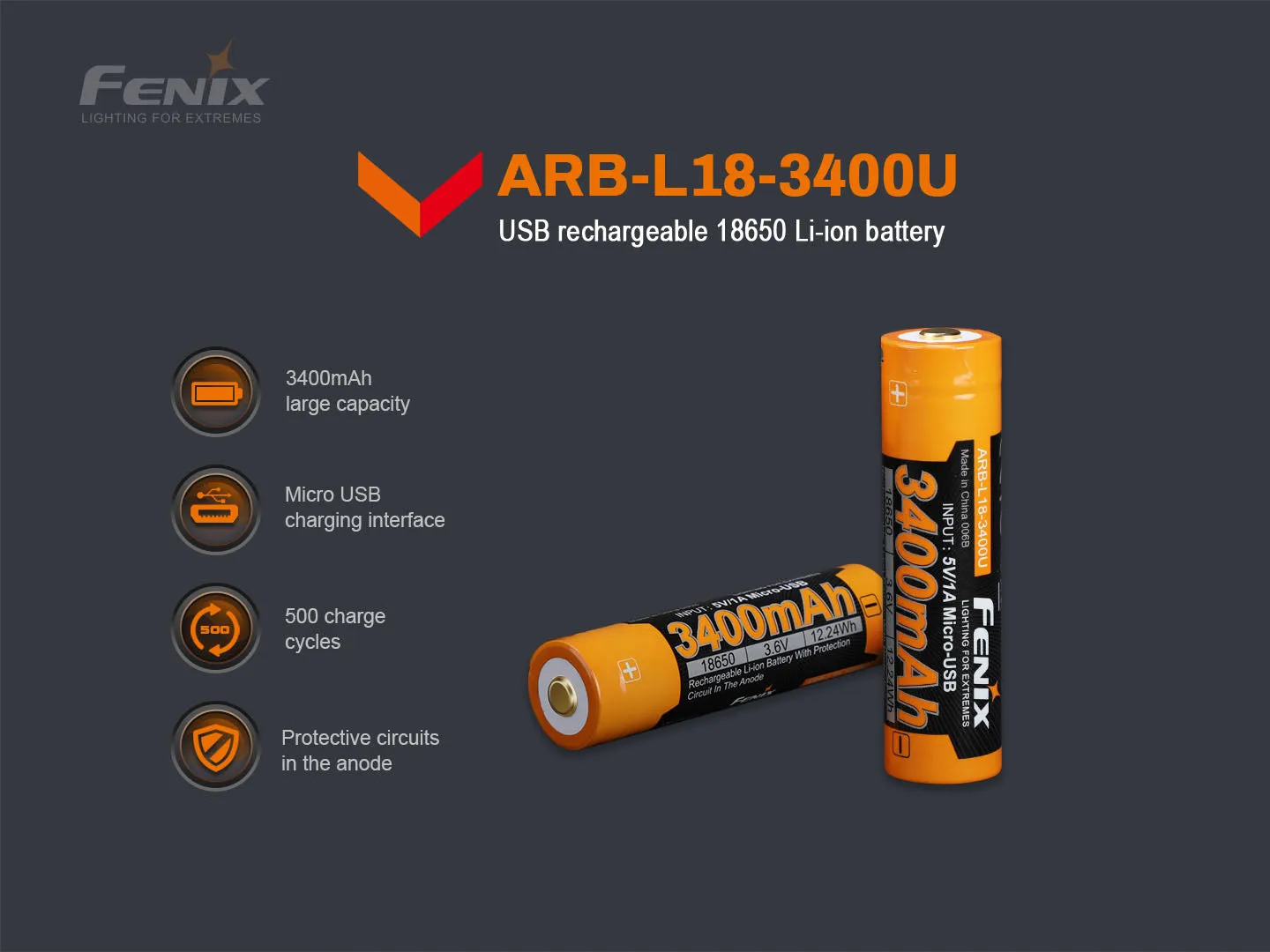 Fenix ARB-L18-3400U Micro-USB Rechargeable 18650 Battery
