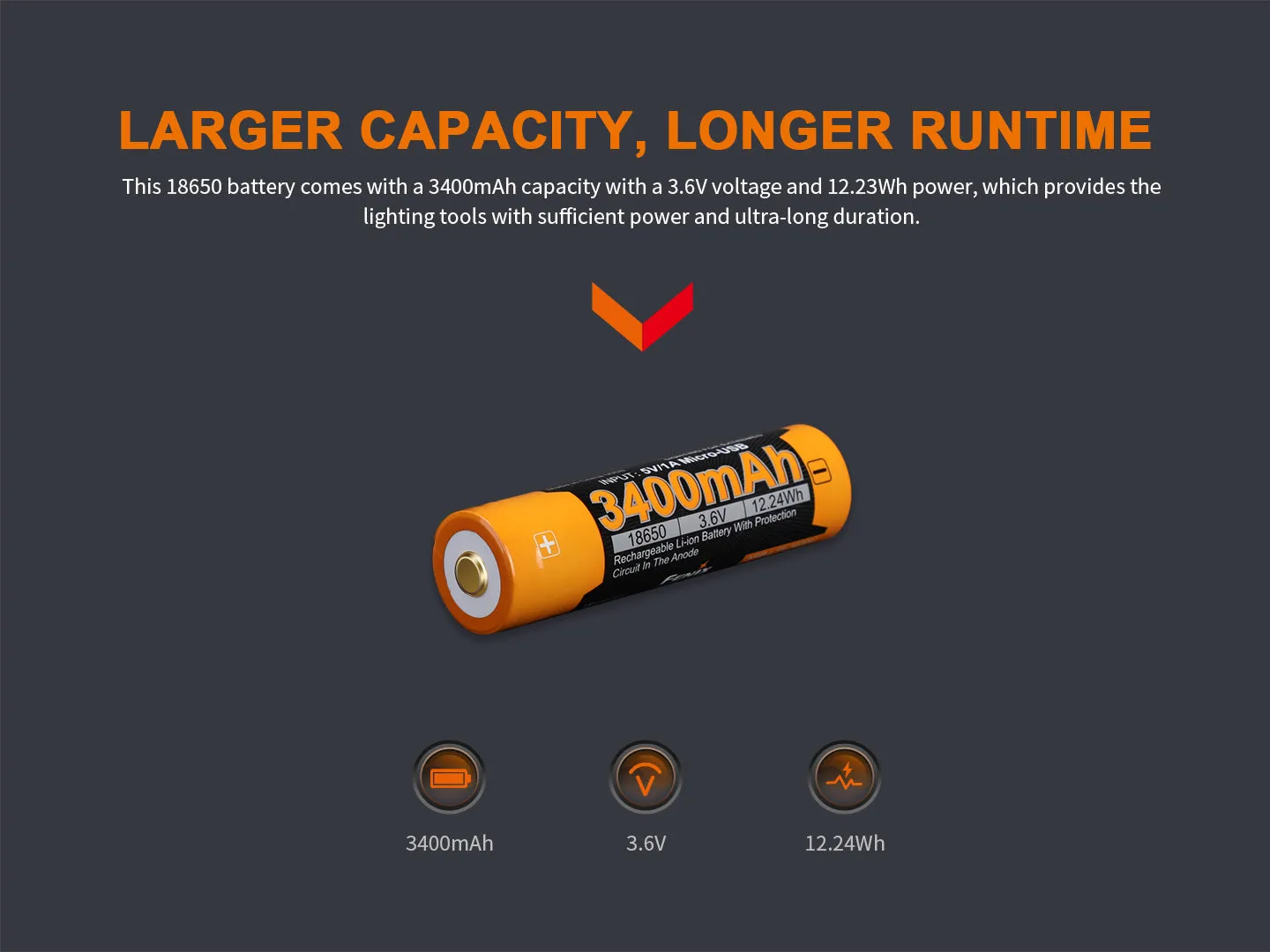 Fenix ARB-L18-3400U Micro-USB Rechargeable 18650 Battery