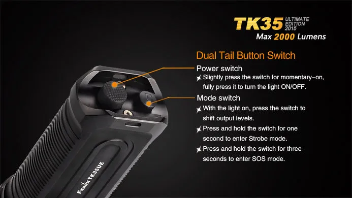 Fenix TK35UE Ultimate Edition 2015 2x 18650 / 4x CR123A 2000 Lumens CREE XHP 50 LED Flashlight
