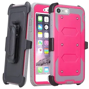 For Apple iPhone 8 Plus Case, Triple Protection 3-1 w/ Built in Screen Protector Heavy Duty Rotating Swivel Holster Shell Combo Case for iPhone 8 Plus - Hot Pink