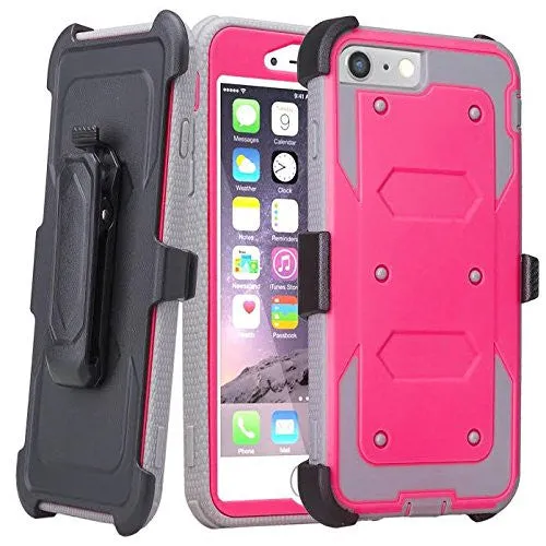 For Apple iPhone 8 Plus Case, Triple Protection 3-1 w/ Built in Screen Protector Heavy Duty Rotating Swivel Holster Shell Combo Case for iPhone 8 Plus - Hot Pink