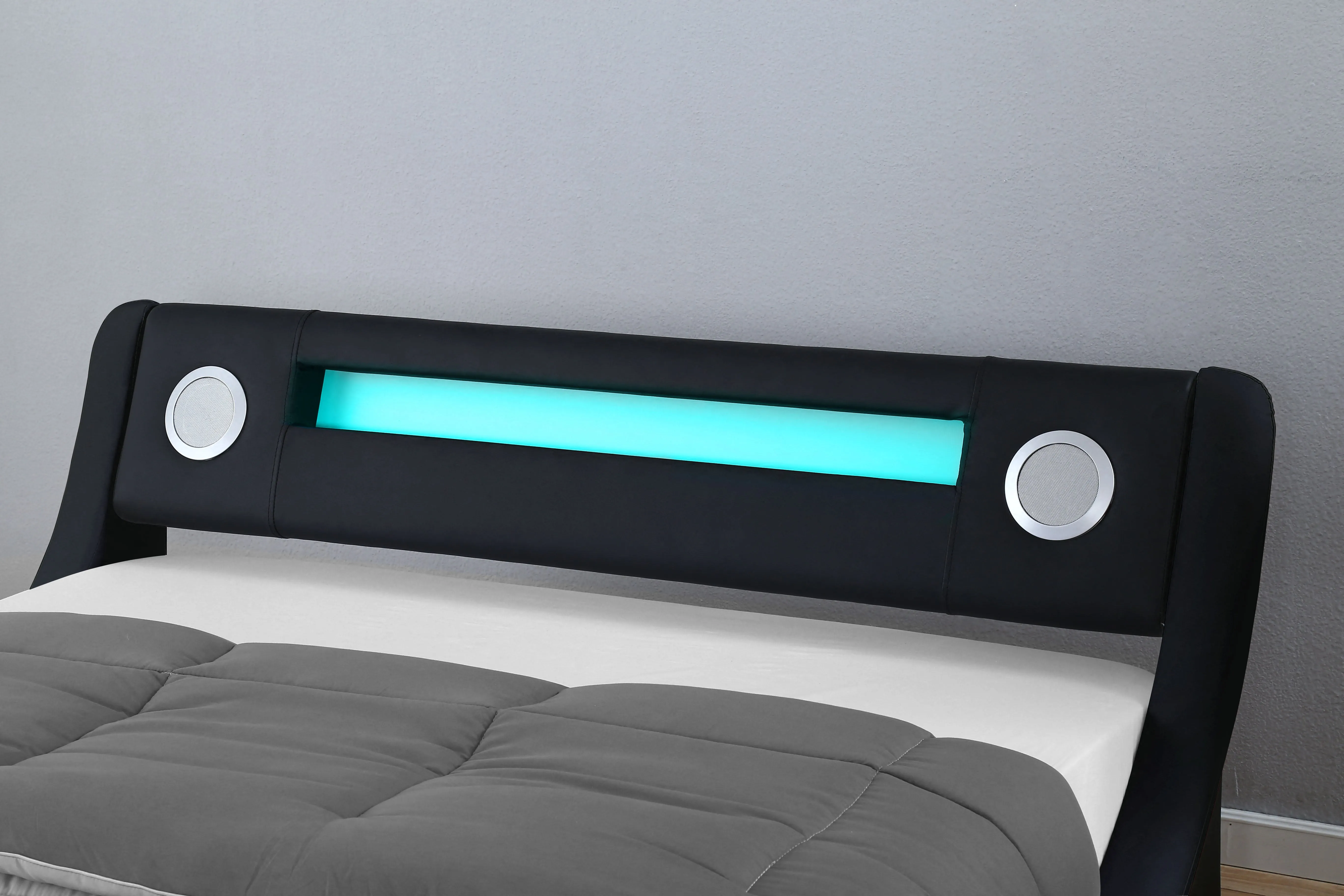 Galaxy Black PU LED Bed Speaker Gas Lift, Double