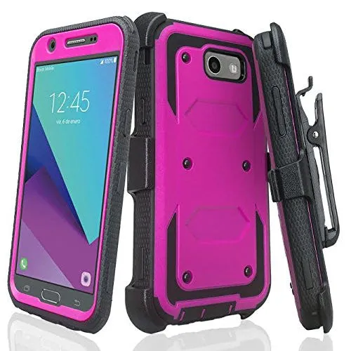 Galaxy J3 Emerge Case, Rugged Full-Body Armor Heavy Duty Holster Shell Combo Case for Samsung Galaxy J3 Emerge - Purple