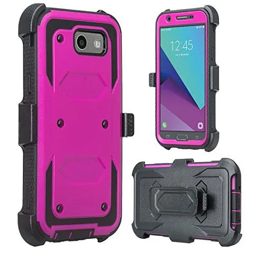 Galaxy J3 Emerge Case, Rugged Full-Body Armor Heavy Duty Holster Shell Combo Case for Samsung Galaxy J3 Emerge - Purple