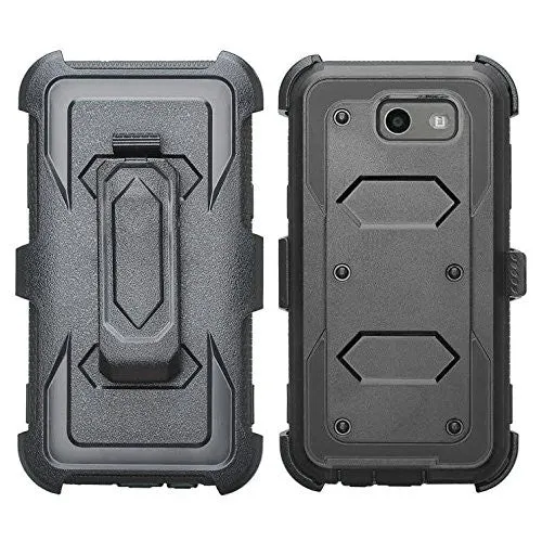 Galaxy J3 Emerge Case, Shockproof Armor   [Temper Glass Screen Protector] Heavy Duty Holster Shell Combo Case for Samsung Galaxy J3 Emerge - Black