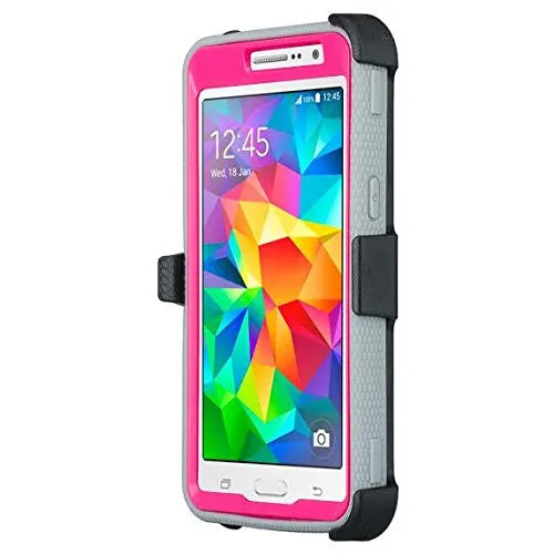 Galaxy On5 Case, 3-in-1 Shockproof Armor [Built in Screen Protector] Heavy Duty Holster Shell Combo Case for Samsung Galaxy On5 - Pink/Grey