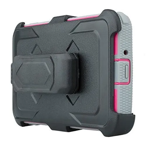 Galaxy On5 Case, 3-in-1 Shockproof Armor [Built in Screen Protector] Heavy Duty Holster Shell Combo Case for Samsung Galaxy On5 - Pink/Grey