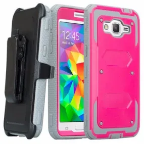 Galaxy On5 Case, 3-in-1 Shockproof Armor [Built in Screen Protector] Heavy Duty Holster Shell Combo Case for Samsung Galaxy On5 - Pink/Grey