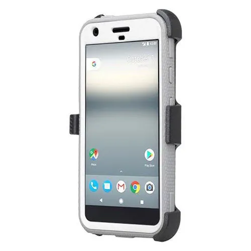 Google Pixel XL Case, Triple Protection 3-in-1 Shockproof Armor Holster Shell Combo Case w/ Built in Screen Protector for Google Pixel XL - White