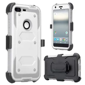 Google Pixel XL Case, Triple Protection 3-in-1 Shockproof Armor Holster Shell Combo Case w/ Built in Screen Protector for Google Pixel XL - White