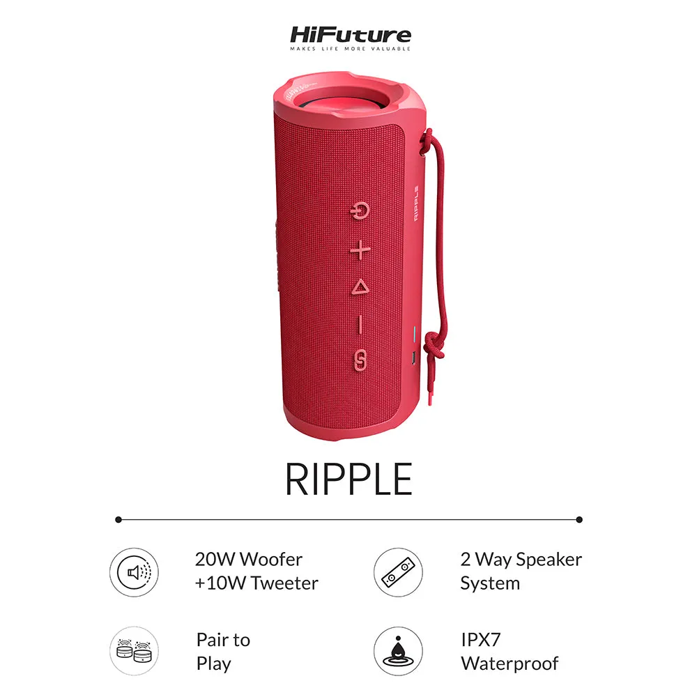 HiFuture Ripple 20W Portable Bluetooth Speaker (Red)