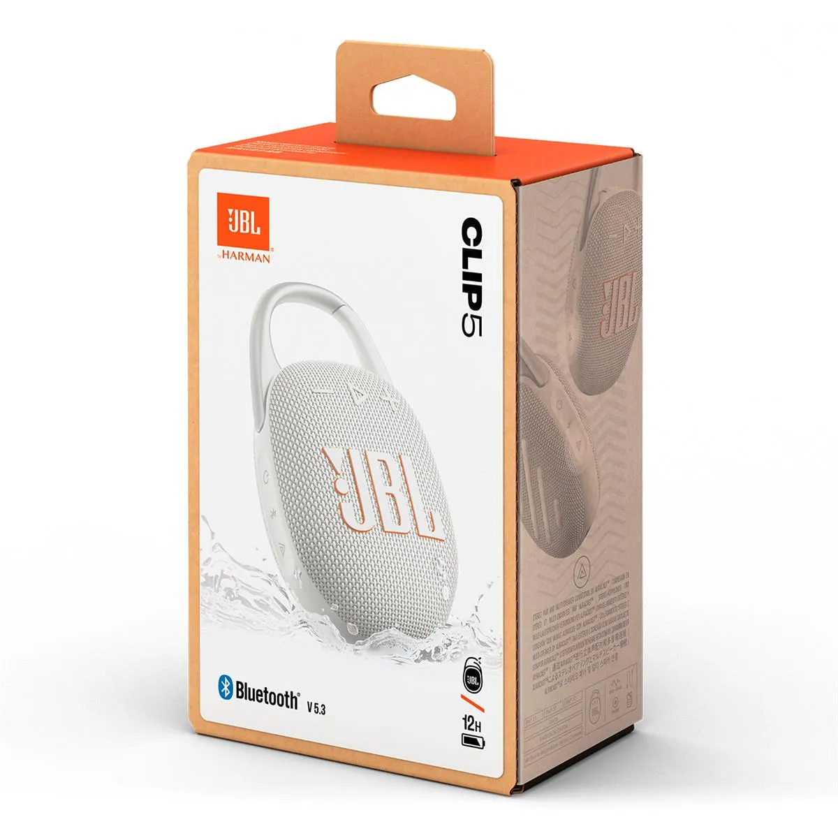 JBL Clip 5 Ultra Portable Bluetooth Speaker with gSport Carbon Fiber Case (White)