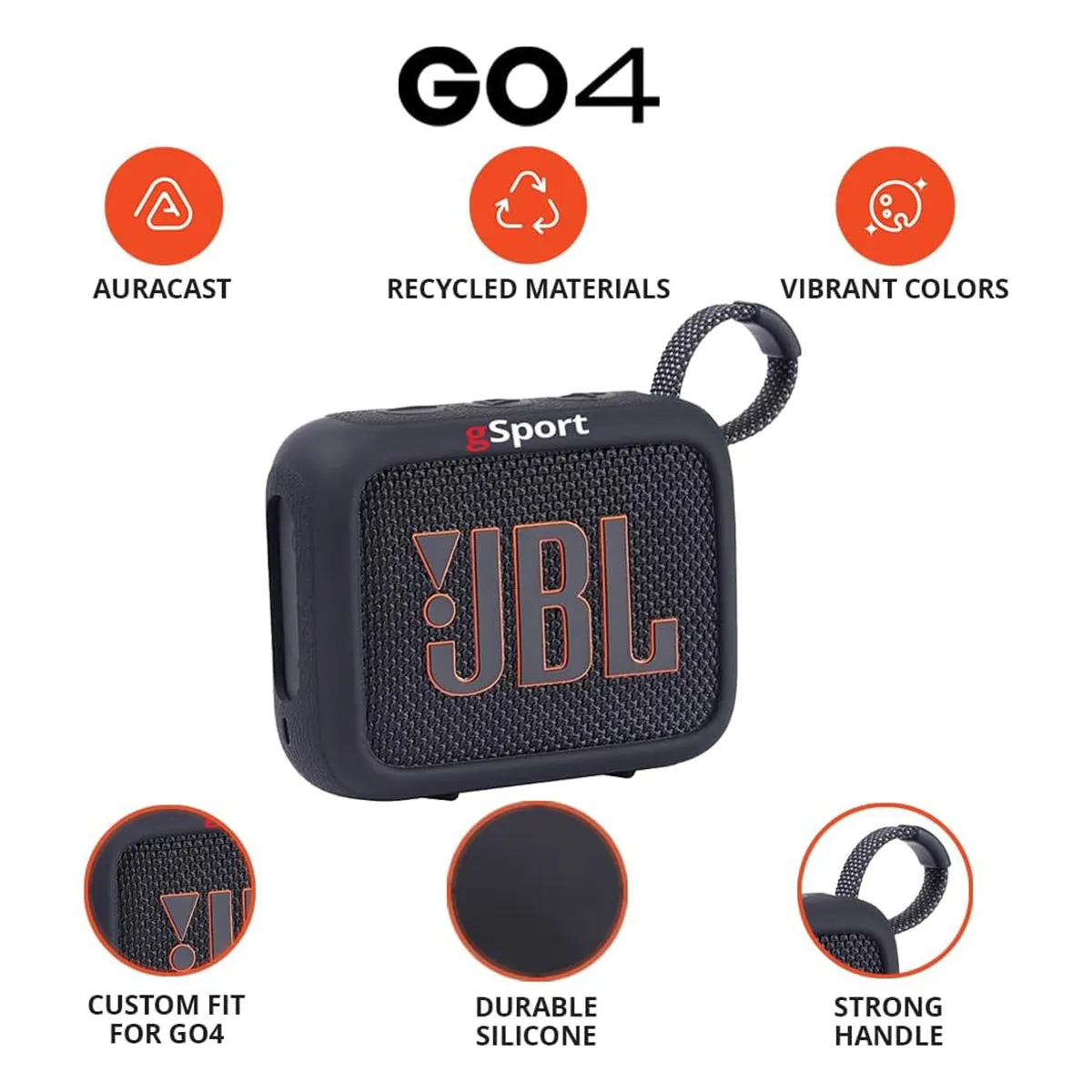 JBL Go 4 Ultra Portable Bluetooth Speaker Bundle with gSport Silicone Sleeve (Black)
