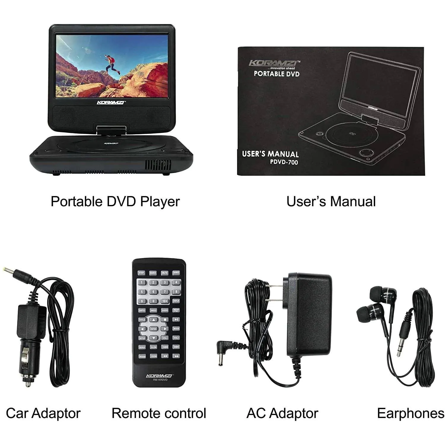 KoramzI 7" Portable Swivel DVD Player