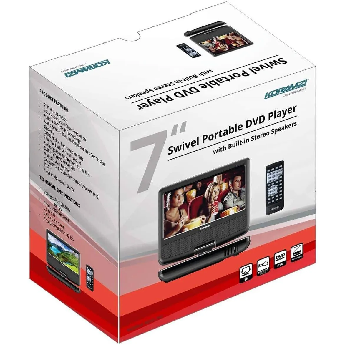 KoramzI 7" Portable Swivel DVD Player