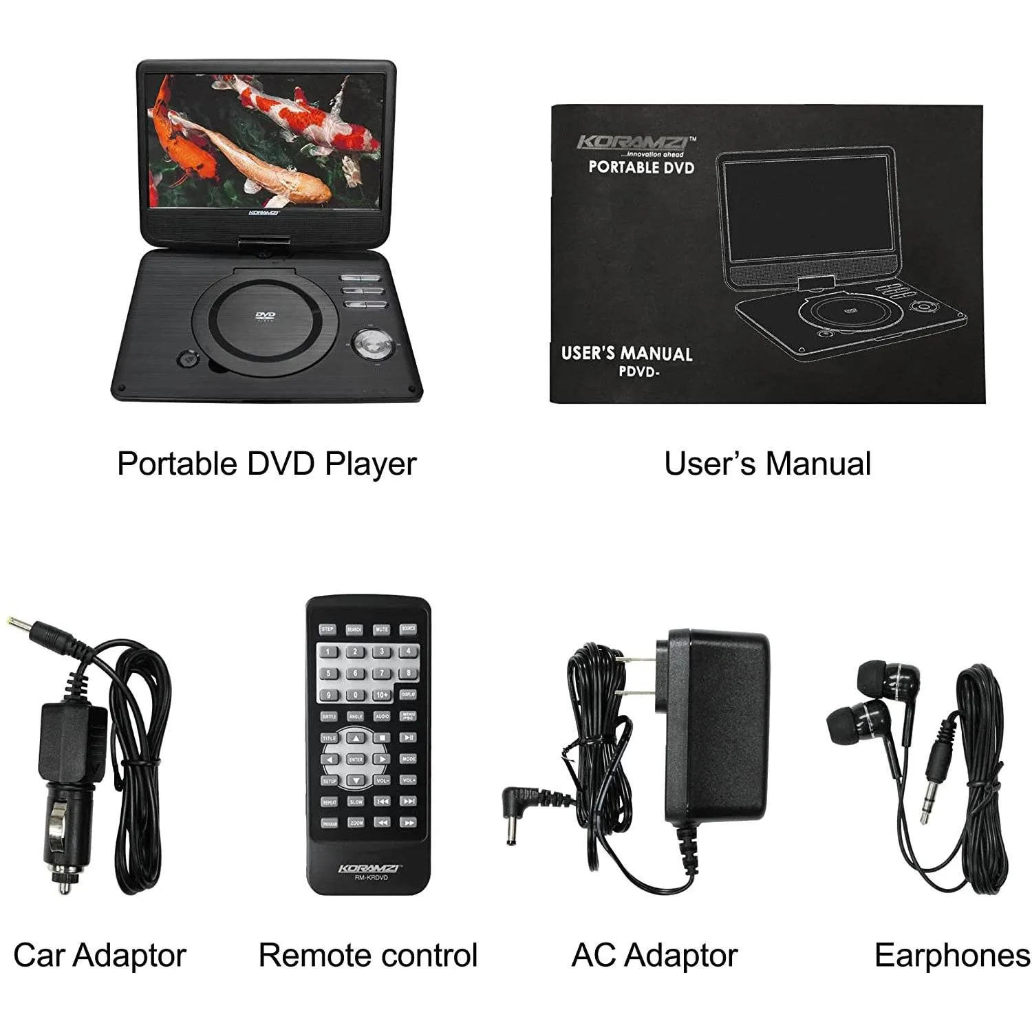 Koramzi Portable Swivel DVD Player with Rechargeable Battery