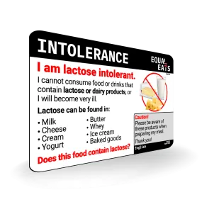 Lactose Intolerance Card in English
