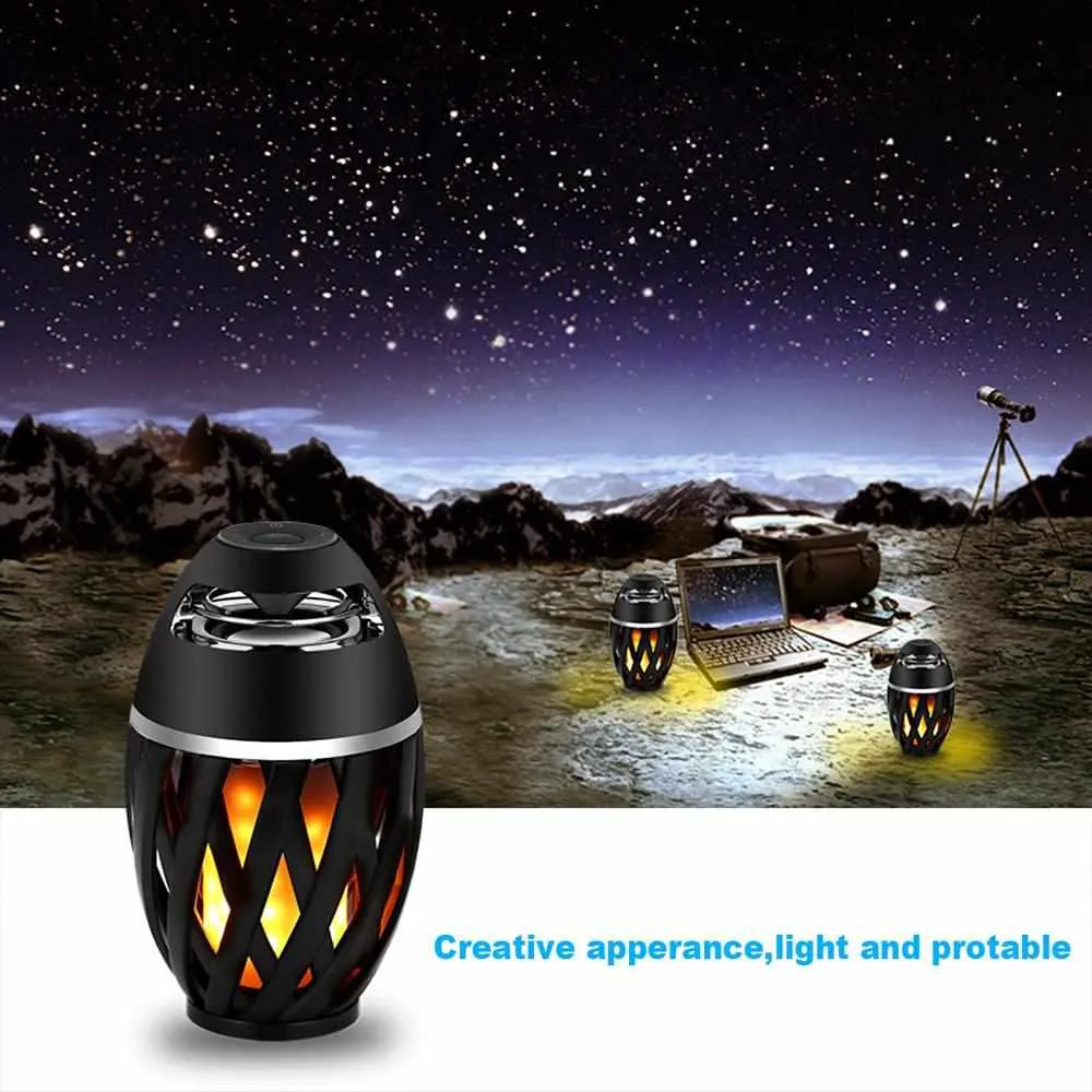 LED Flame Atmosphere Table Lamp Bluetooth Speaker - Portable Night Lights Touch Control
