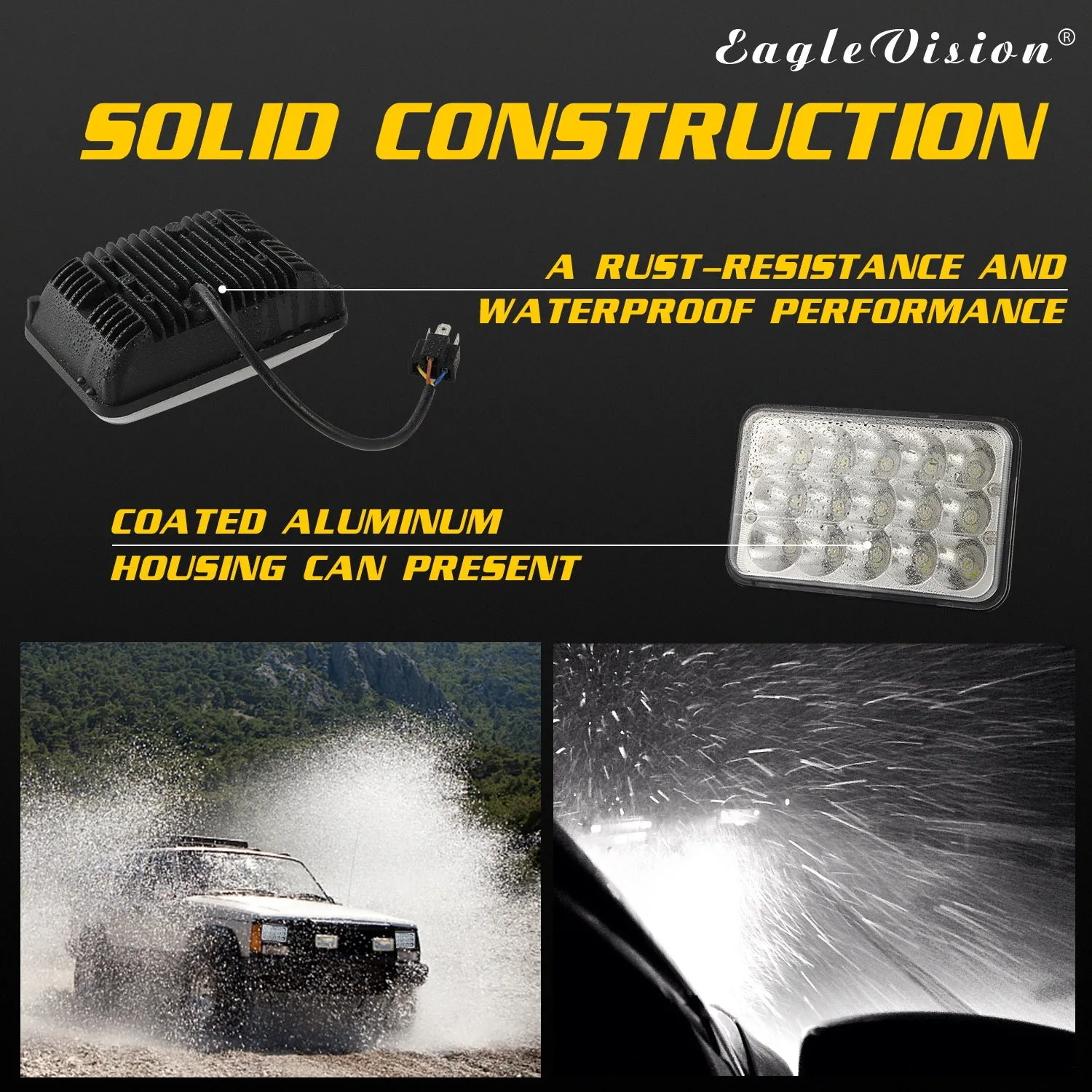 LED Headlight Die-cast Aluminum Casing 150w Square 5inches