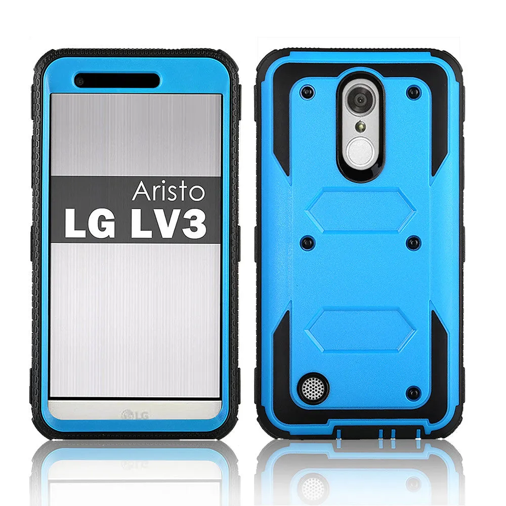 LG Aristo 2 Plus Case, Aristo 2, LG Tribute Dynasty, Rebel 3, Zone 4, Triple Protection 3-1 w/ Built in Screen Protector Heavy Duty Holster Shell Combo Case - Blue