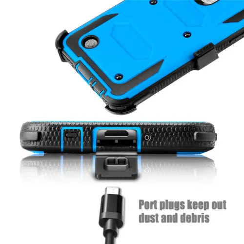 LG Aristo 2 Plus Case, Aristo 2, LG Tribute Dynasty, Rebel 3, Zone 4, Triple Protection 3-1 w/ Built in Screen Protector Heavy Duty Holster Shell Combo Case - Blue