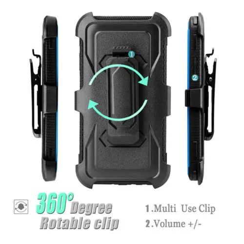 LG Aristo 2 Plus Case, Aristo 2, LG Tribute Dynasty, Rebel 3, Zone 4, Triple Protection 3-1 w/ Built in Screen Protector Heavy Duty Holster Shell Combo Case - Blue