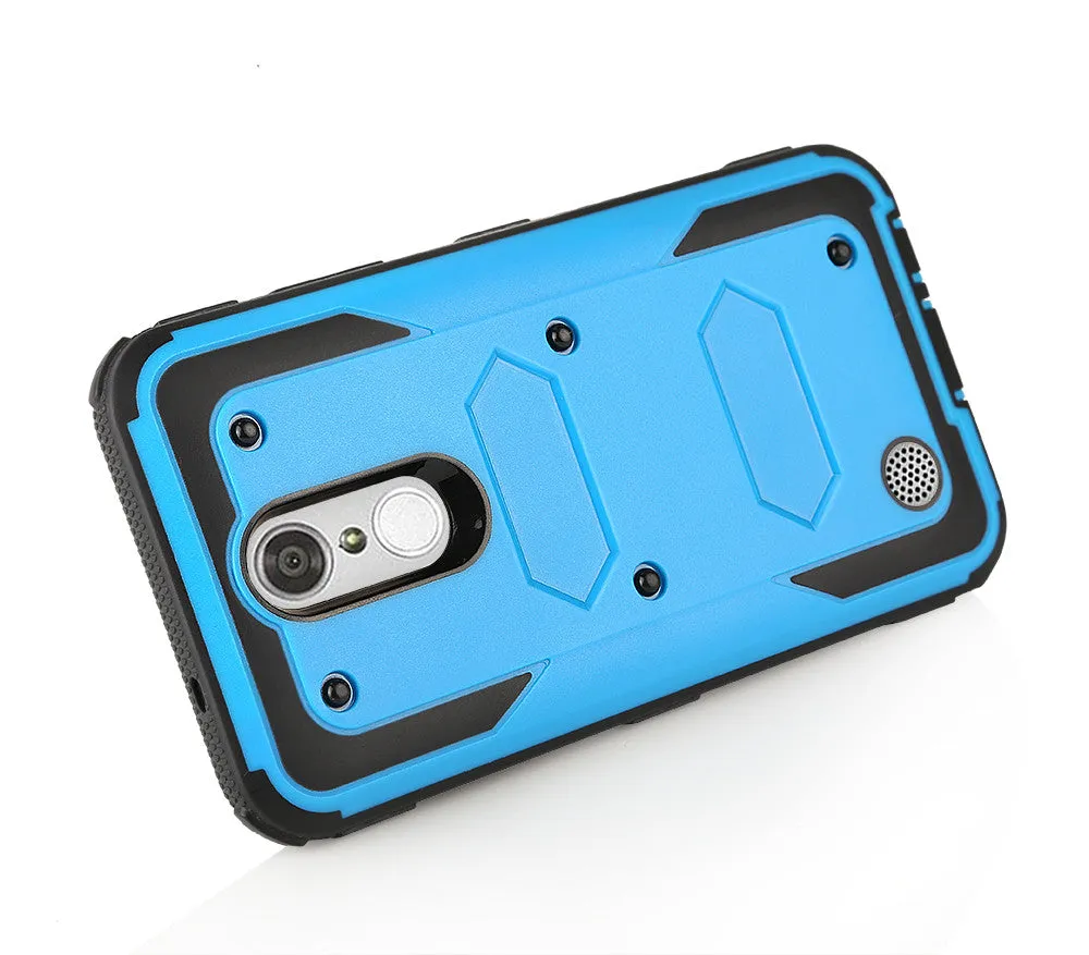 LG Aristo 2 Plus Case, Aristo 2, LG Tribute Dynasty, Rebel 3, Zone 4, Triple Protection 3-1 w/ Built in Screen Protector Heavy Duty Holster Shell Combo Case - Blue