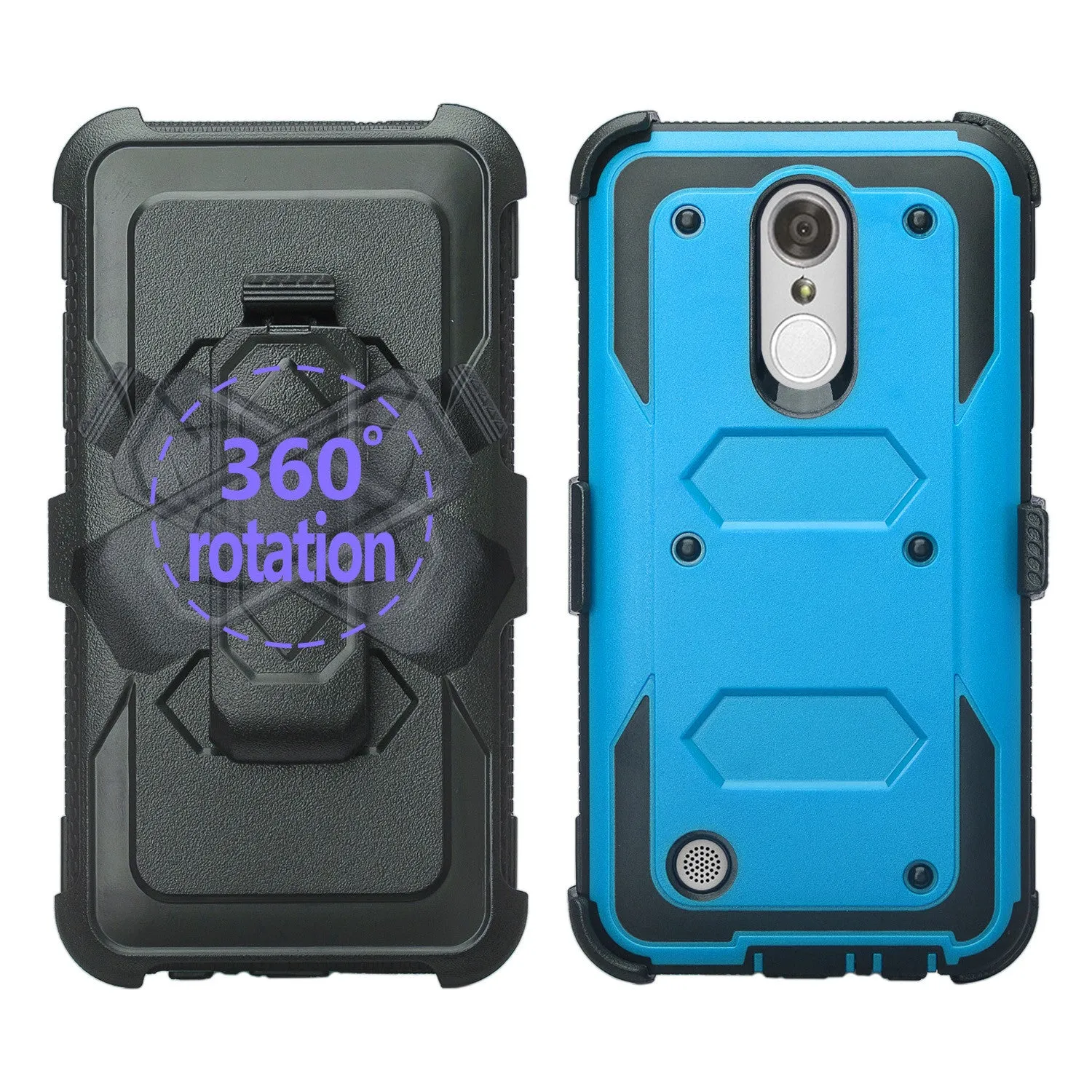 LG Aristo 2 Plus Case, Aristo 2, LG Tribute Dynasty, Rebel 3, Zone 4, Triple Protection 3-1 w/ Built in Screen Protector Heavy Duty Holster Shell Combo Case - Blue