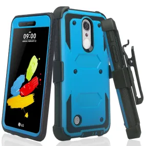 LG Aristo 2 Plus Case, Aristo 2, LG Tribute Dynasty, Rebel 3, Zone 4, Triple Protection 3-1 w/ Built in Screen Protector Heavy Duty Holster Shell Combo Case - Blue