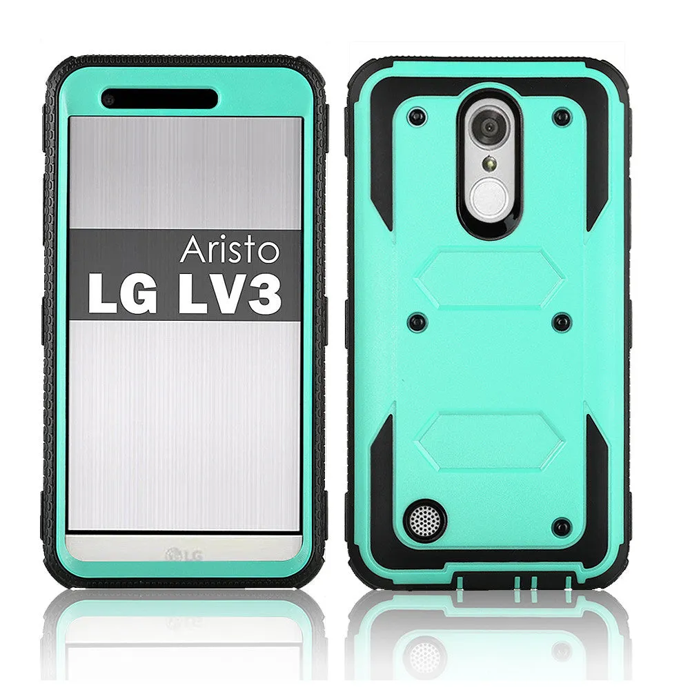 LG Aristo 2 Plus Case, Aristo 2, LG Tribute Dynasty, Rebel 3, Zone 4, Triple Protection 3-1 w/ Built in Screen Protector Heavy Duty Holster Shell Combo Case - Teal