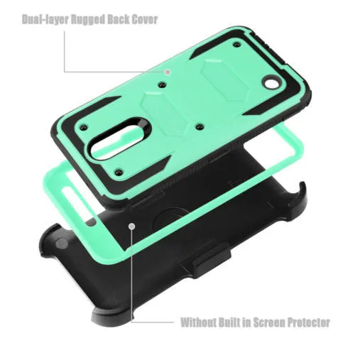 LG Aristo 2 Plus Case, Aristo 2, LG Tribute Dynasty, Rebel 3, Zone 4, Triple Protection 3-1 w/ Built in Screen Protector Heavy Duty Holster Shell Combo Case - Teal