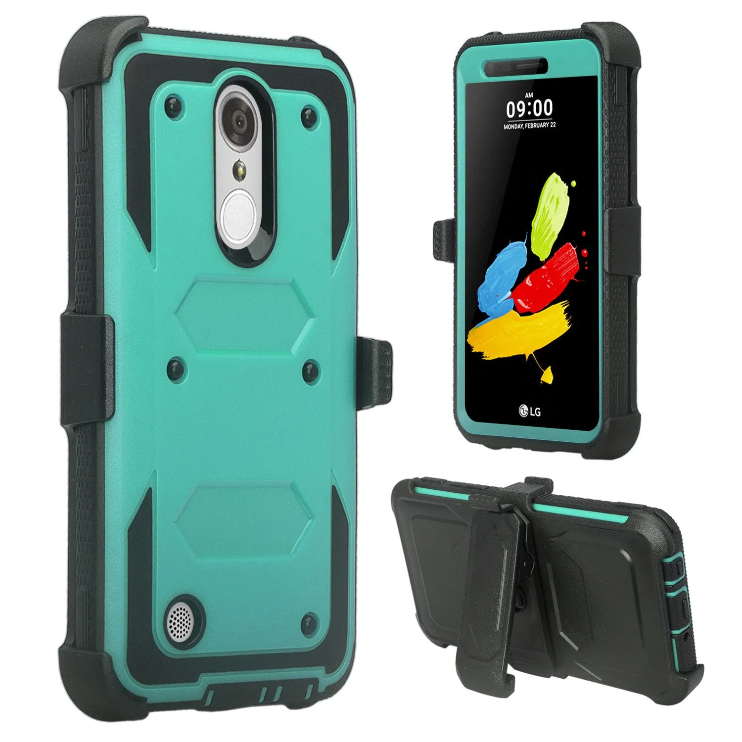 LG Aristo 2 Plus Case, Aristo 2, LG Tribute Dynasty, Rebel 3, Zone 4, Triple Protection 3-1 w/ Built in Screen Protector Heavy Duty Holster Shell Combo Case - Teal