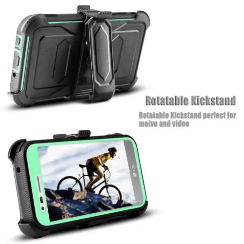 LG Aristo 2 Plus Case, Aristo 2, LG Tribute Dynasty, Rebel 3, Zone 4, Triple Protection 3-1 w/ Built in Screen Protector Heavy Duty Holster Shell Combo Case - Teal