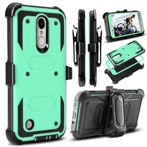 LG Aristo 2 Plus Case, Aristo 2, LG Tribute Dynasty, Rebel 3, Zone 4, Triple Protection 3-1 w/ Built in Screen Protector Heavy Duty Holster Shell Combo Case - Teal