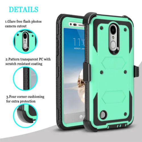 LG Aristo 2 Plus Case, Aristo 2, LG Tribute Dynasty, Rebel 3, Zone 4, Triple Protection 3-1 w/ Built in Screen Protector Heavy Duty Holster Shell Combo Case - Teal