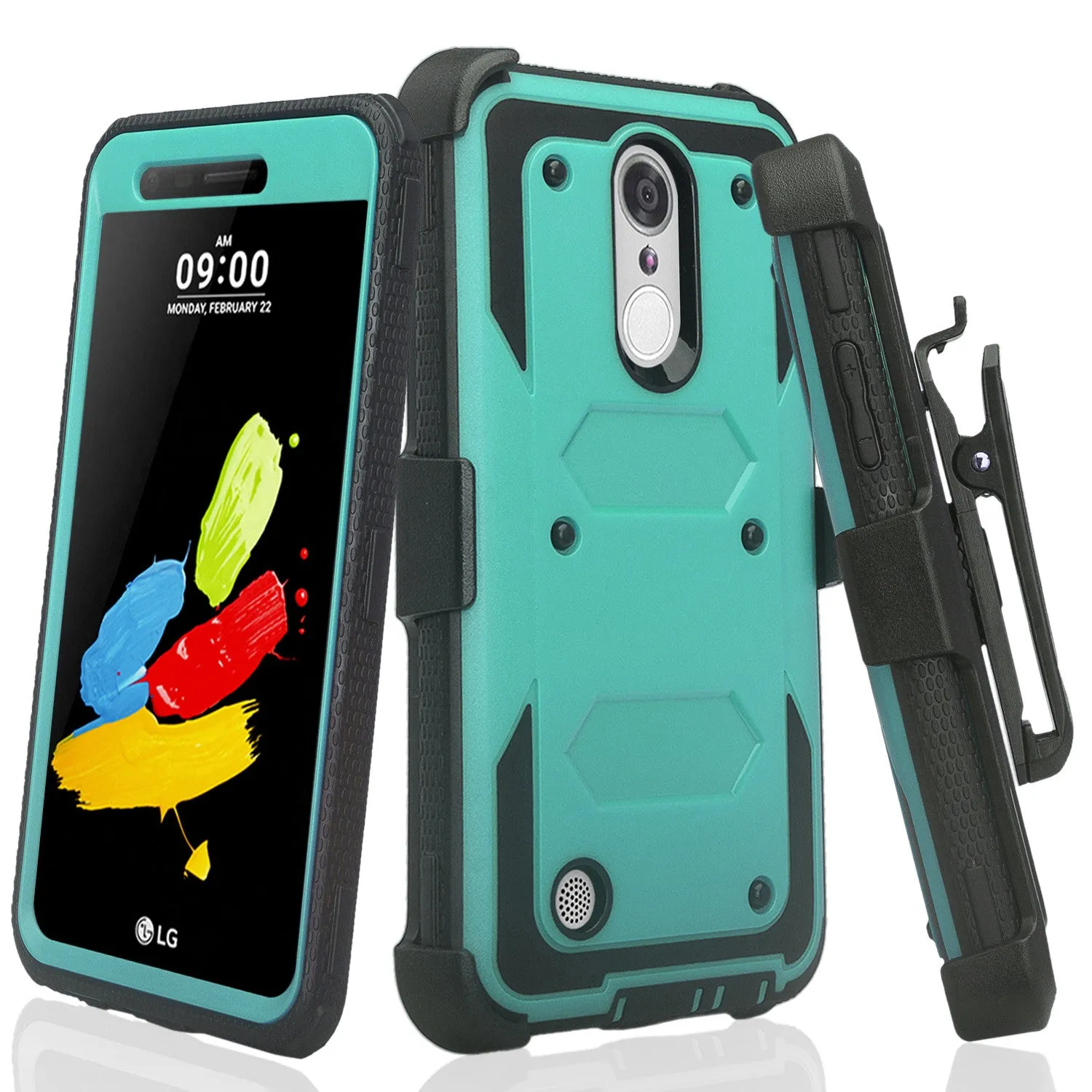LG Aristo 2 Plus Case, Aristo 2, LG Tribute Dynasty, Rebel 3, Zone 4, Triple Protection 3-1 w/ Built in Screen Protector Heavy Duty Holster Shell Combo Case - Teal