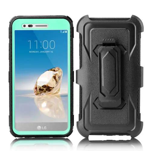 LG Aristo 2 Plus Case, Aristo 2, LG Tribute Dynasty, Rebel 3, Zone 4, Triple Protection 3-1 w/ Built in Screen Protector Heavy Duty Holster Shell Combo Case - Teal