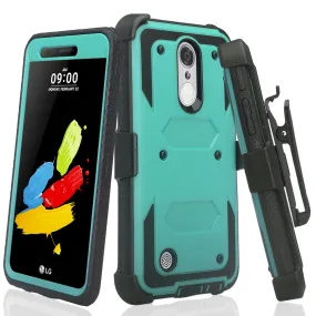 LG Aristo 2 Plus Case, Aristo 2, LG Tribute Dynasty, Rebel 3, Zone 4, Triple Protection 3-1 w/ Built in Screen Protector Heavy Duty Holster Shell Combo Case - Teal