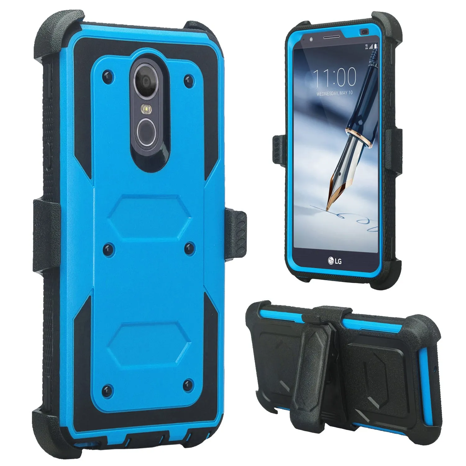 LG Escape Plus Case, Arena 2, K30 2019, Triple Protection 3-1 w/ Built in Screen Protector Heavy Duty Holster Shell Combo Case - Blue