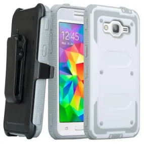 LG K10 Case | LG Premier LTE, Triple Protection 3-1 [Built in Screen Protector] Heavy Duty Holster Shell Combo Case for LG K10 - White
