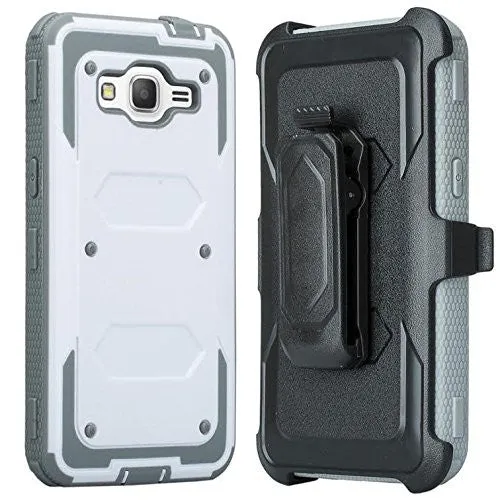 LG K10 Case | LG Premier LTE, Triple Protection 3-1 [Built in Screen Protector] Heavy Duty Holster Shell Combo Case for LG K10 - White