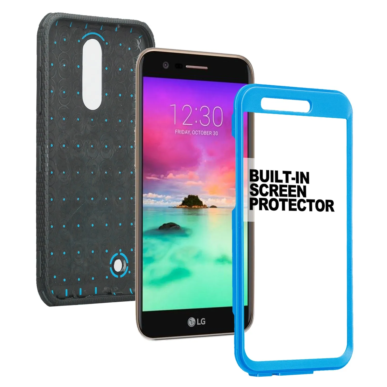 LG K20 Plus Case, LG K20 V, K10 2017 Case, Triple Protection 3-1 w/ Built in Screen Protector Heavy Duty Holster Shell Combo Cover - Blue