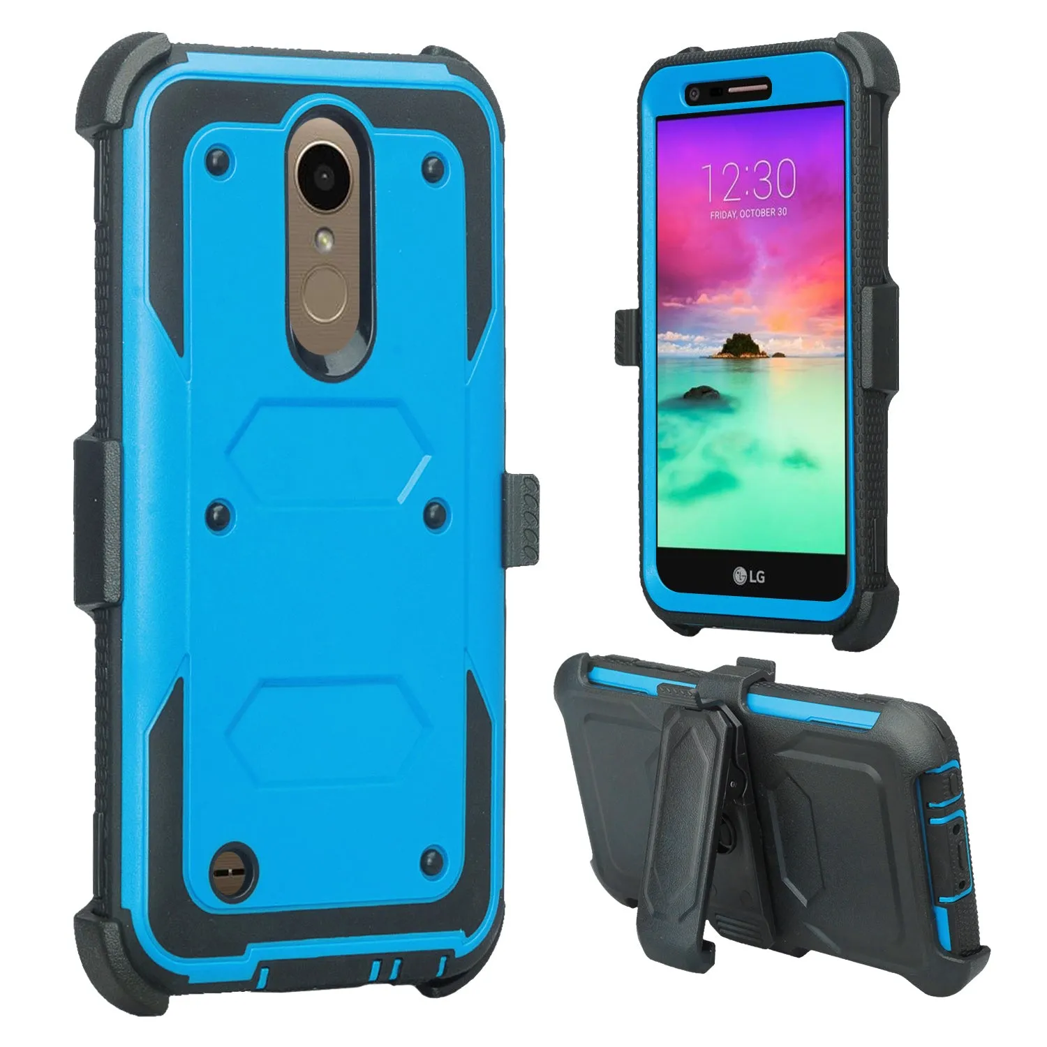 LG K20 Plus Case, LG K20 V, K10 2017 Case, Triple Protection 3-1 w/ Built in Screen Protector Heavy Duty Holster Shell Combo Cover - Blue