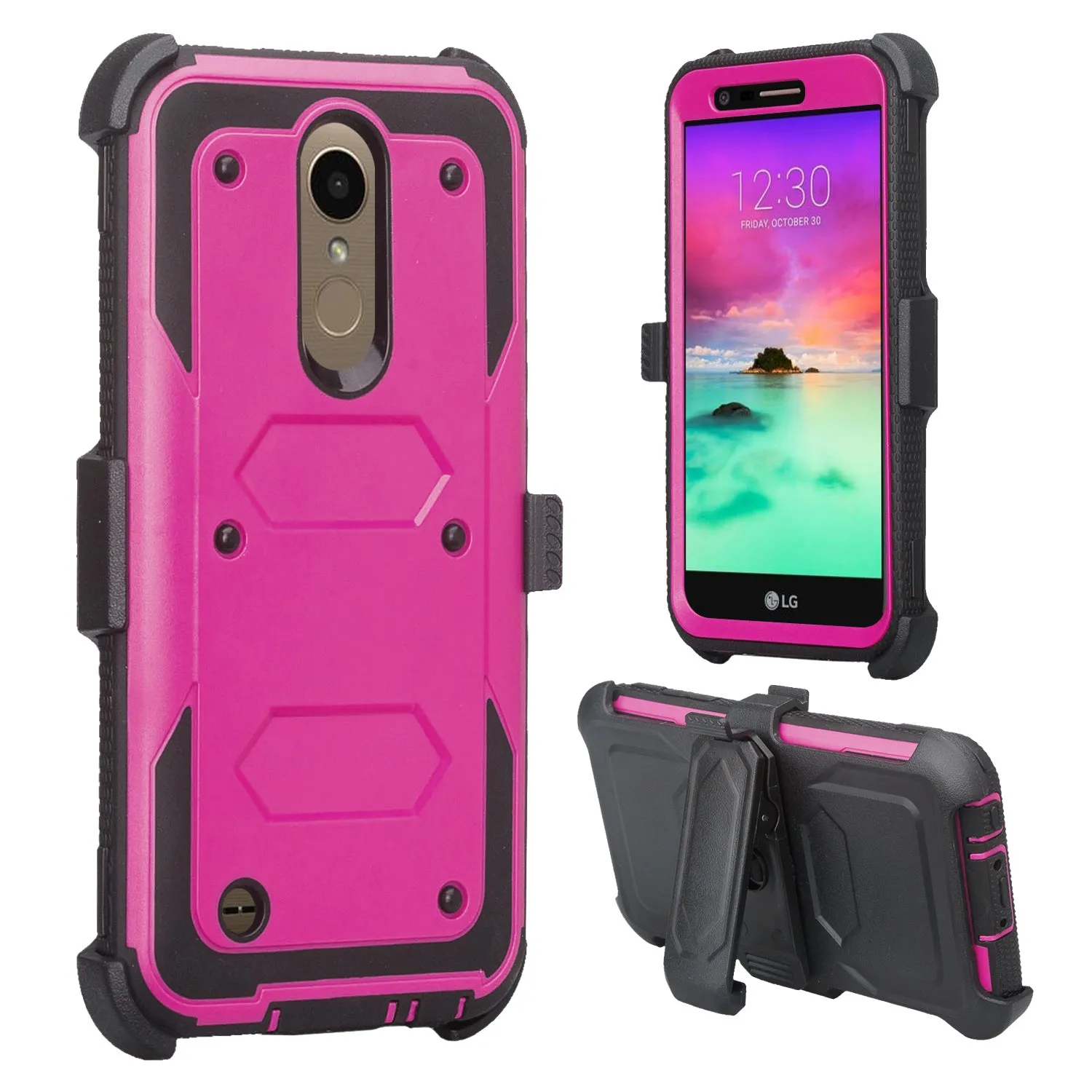 LG K20 Plus Case, LG K20 V, K10 2017 Case, Triple Protection 3-1 w/ Built in Screen Protector Heavy Duty Holster Shell Combo Cover - Purple