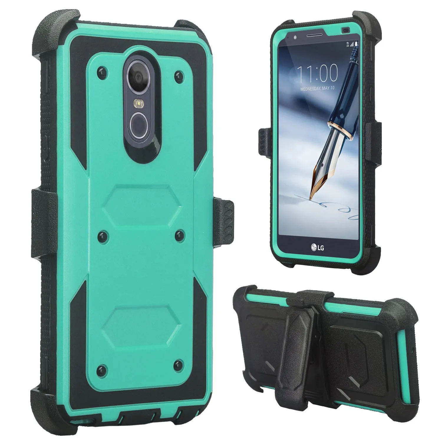 LG Stylo 4 Case, Stylo 4 Plus, Q Stylus Triple Protection 3-1 w/ Built in Screen Protector Heavy Duty Holster Shell Combo Case - Teal